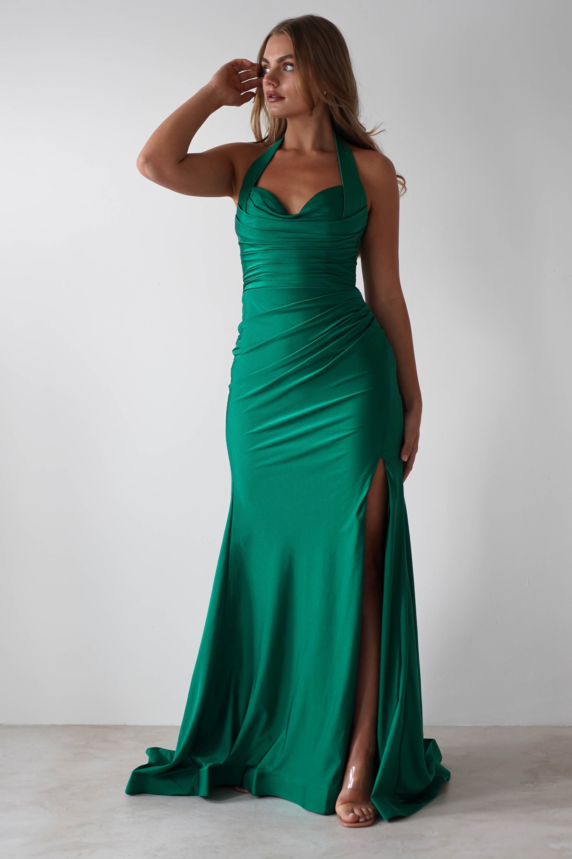 Adele Stretchy Halterneck Gown | Green | Oh Hello Clothing | S (8)