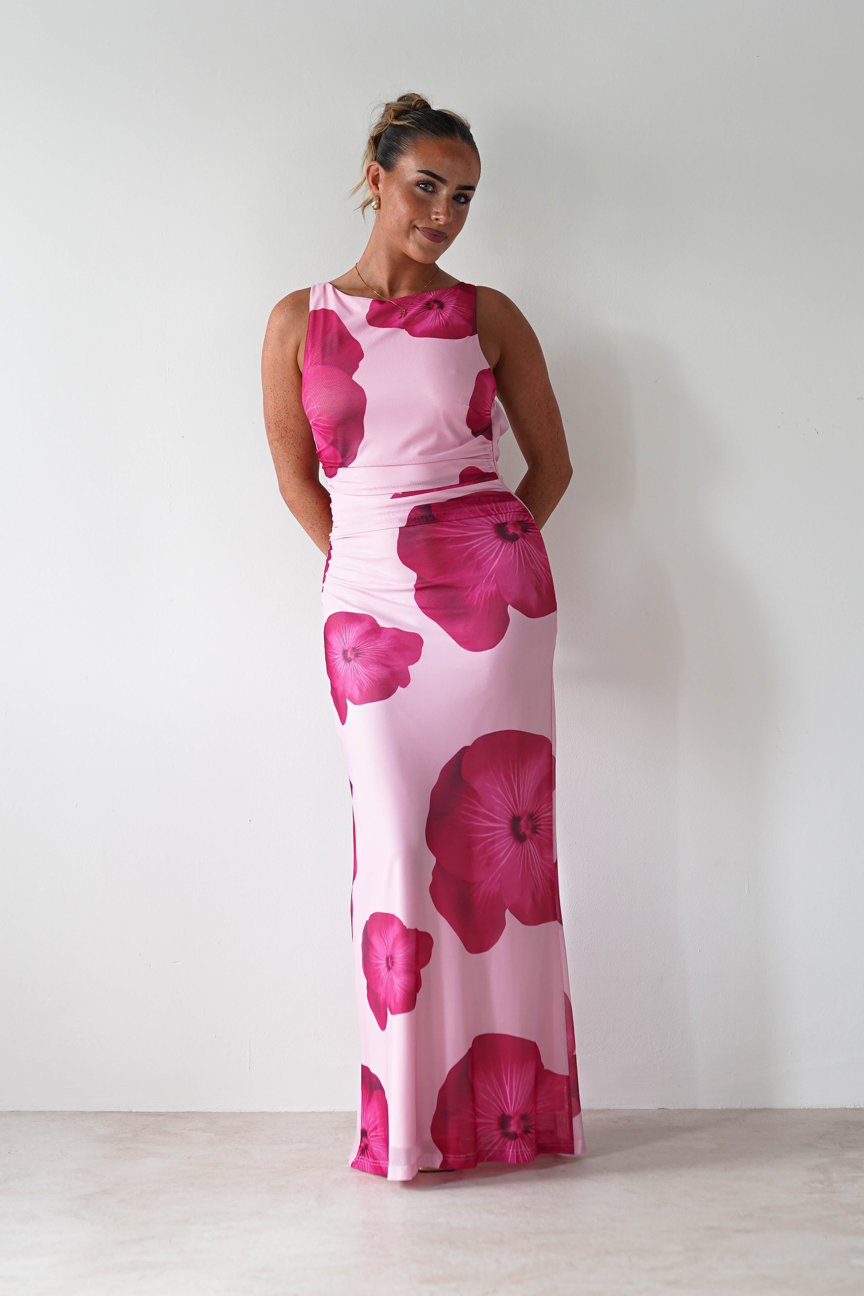 Aidia Floral Mesh Maxi Dress | Pink - Oh Hello Clothing