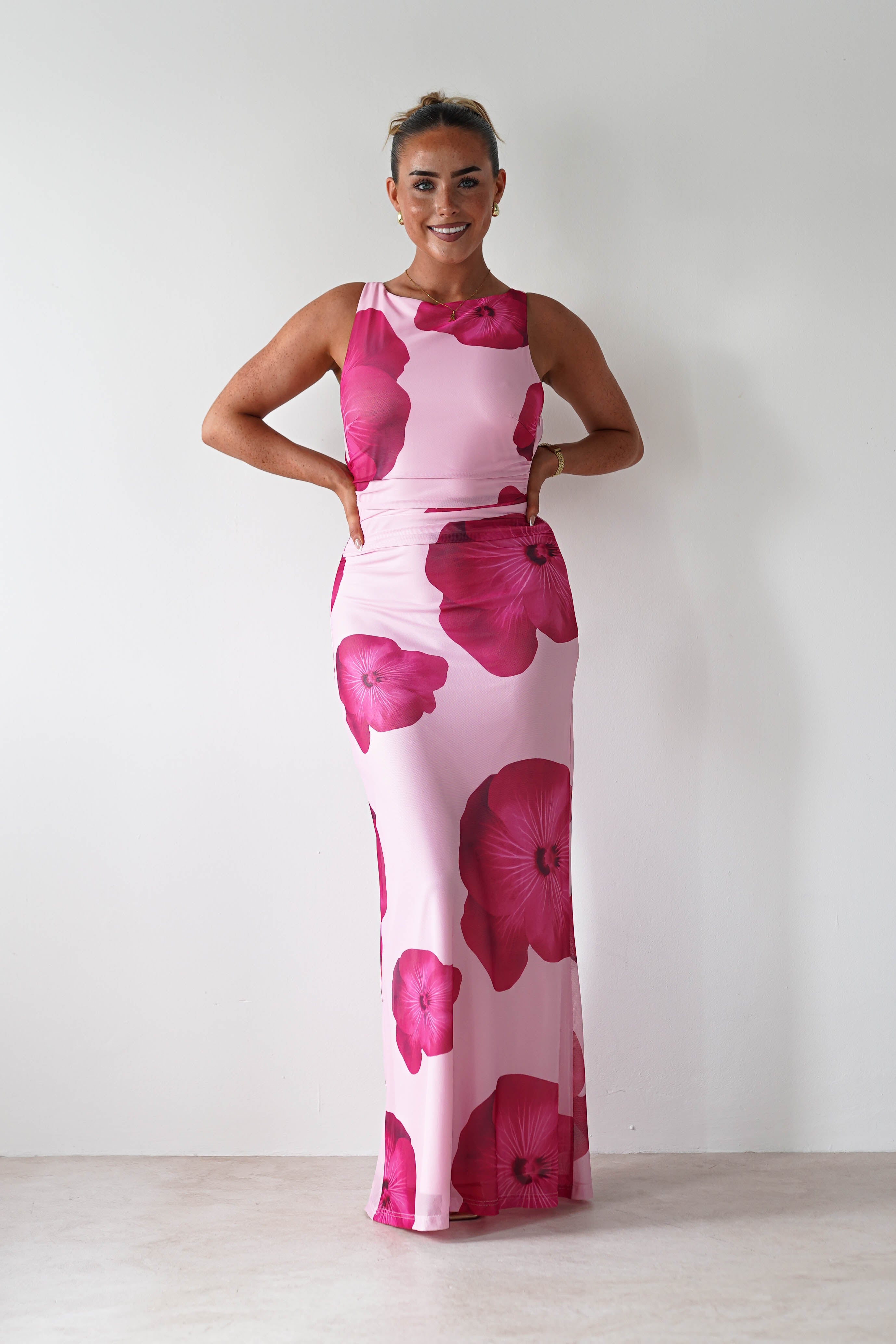 Aidia Floral Mesh Maxi Dress | Pink - Oh Hello Clothing