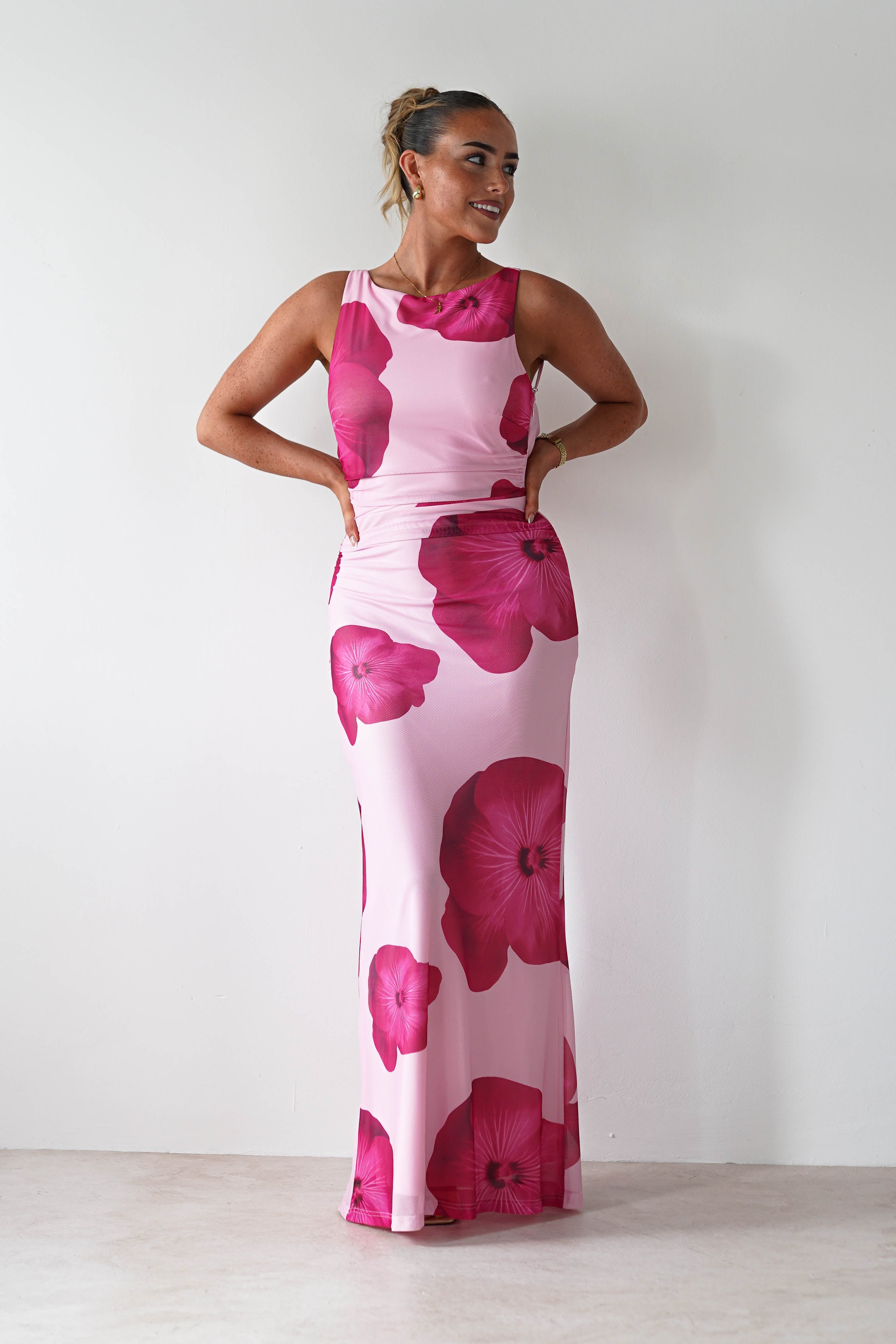 Aidia Floral Mesh Maxi Dress | Pink - Oh Hello Clothing
