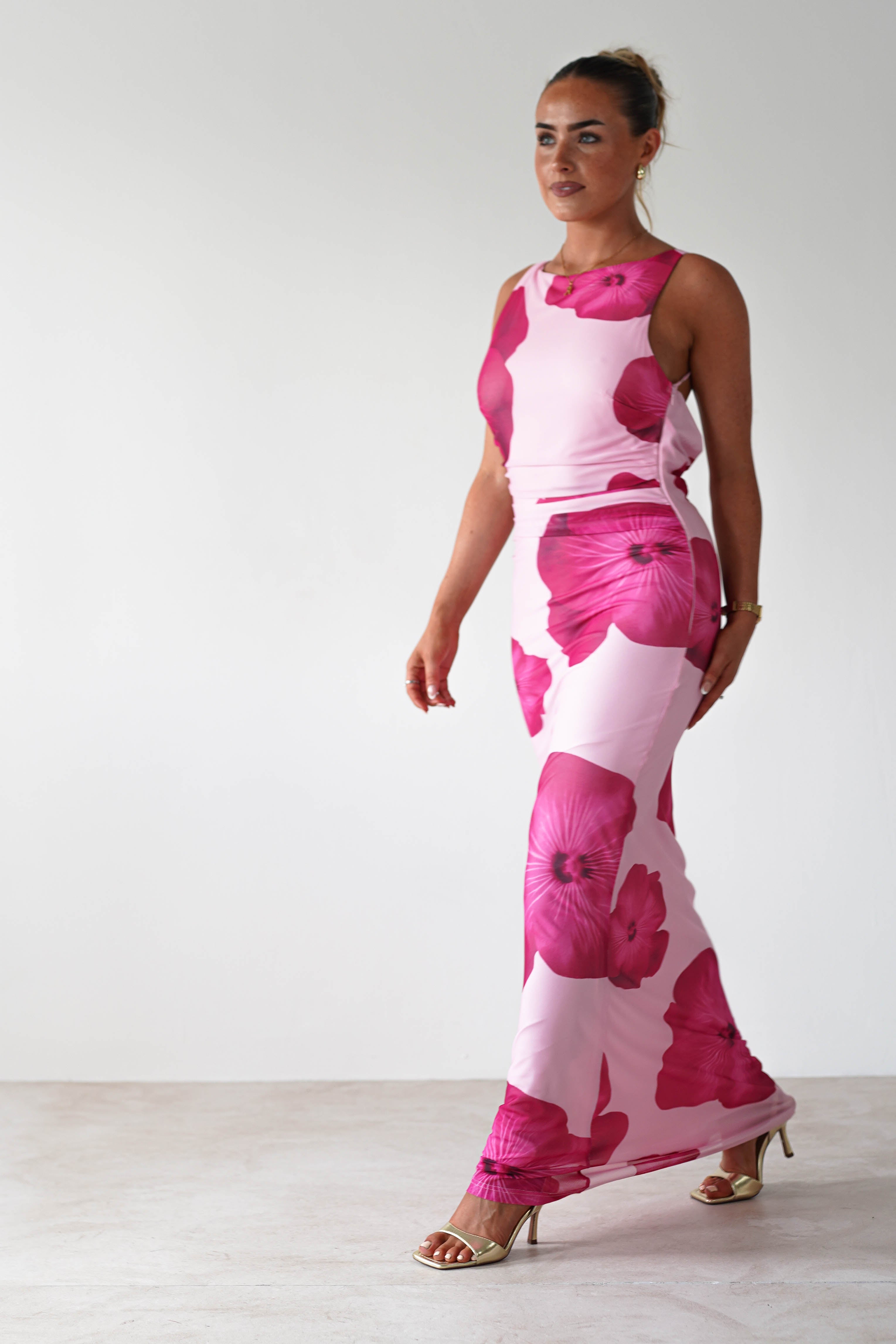Aidia Floral Mesh Maxi Dress | Pink - Oh Hello Clothing