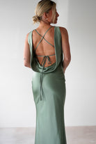 Alanna Soft Matte Satin Maxi Dress | Olive - Oh Hello Clothing