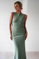 Alanna Soft Matte Satin Maxi Dress | Olive - Oh Hello Clothing
