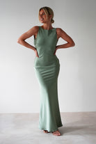 Alanna Soft Matte Satin Maxi Dress | Olive - Oh Hello Clothing