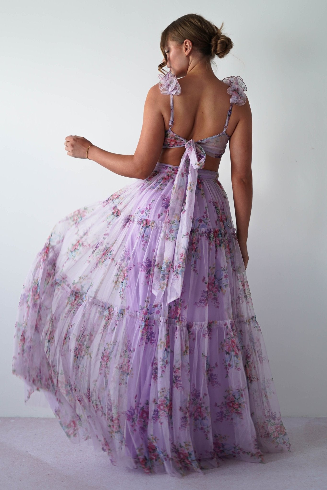 Alma Floral Print Tulle Maxi Dress | Lilac | Oh Hello Clothing | XS (6)