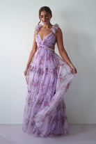 Alma Floral Print Tulle Maxi Dress | Lilac | Oh Hello Clothing | XS (6)
