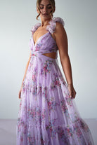 Alma Floral Print Tulle Maxi Dress | Lilac | Oh Hello Clothing | XS (6)