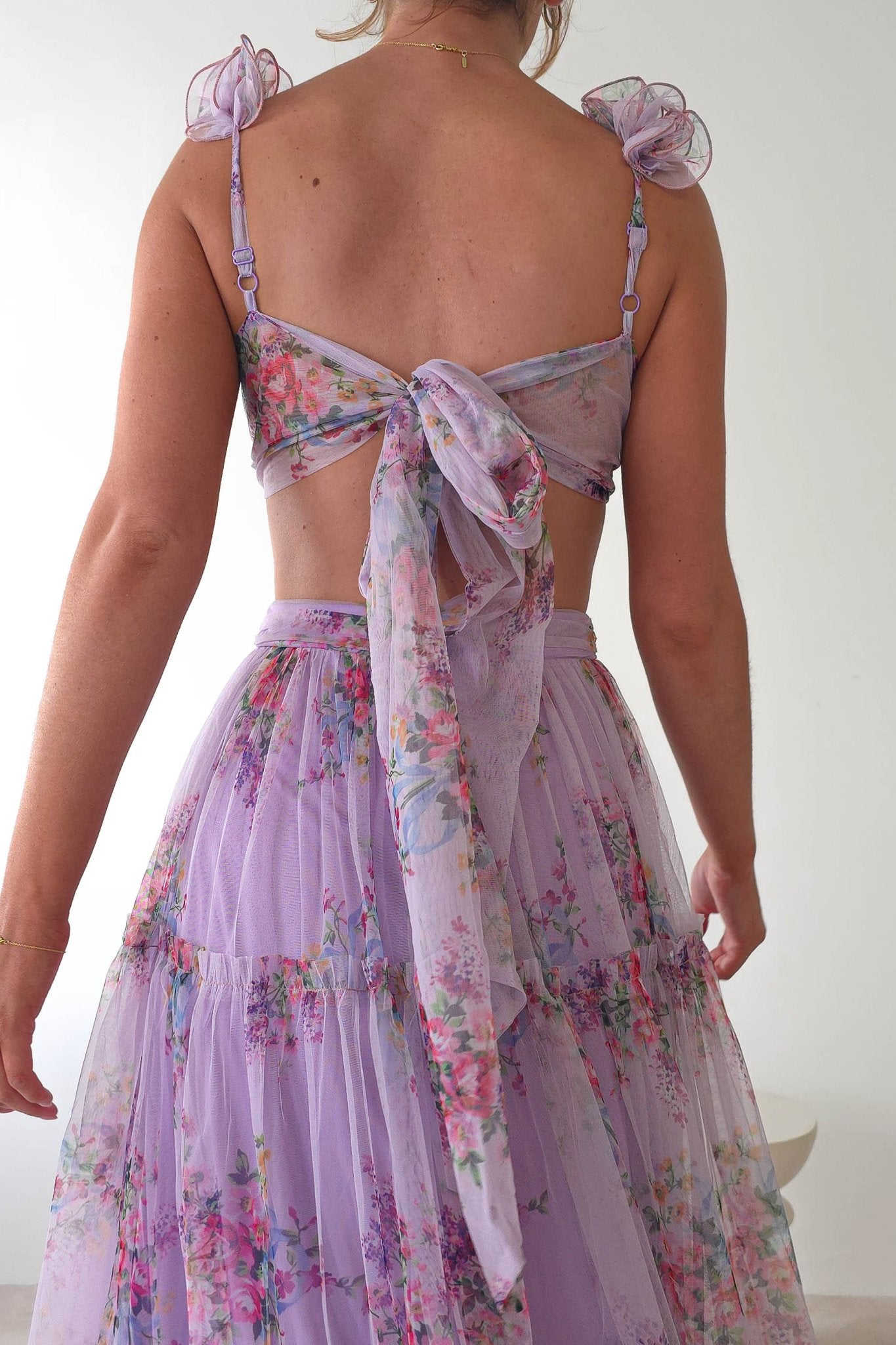 Alma Floral Print Tulle Maxi Dress | Lilac | Oh Hello Clothing | XS (6)