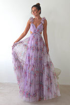 Alma Floral Print Tulle Maxi Dress | Lilac | Oh Hello Clothing | XS (6)