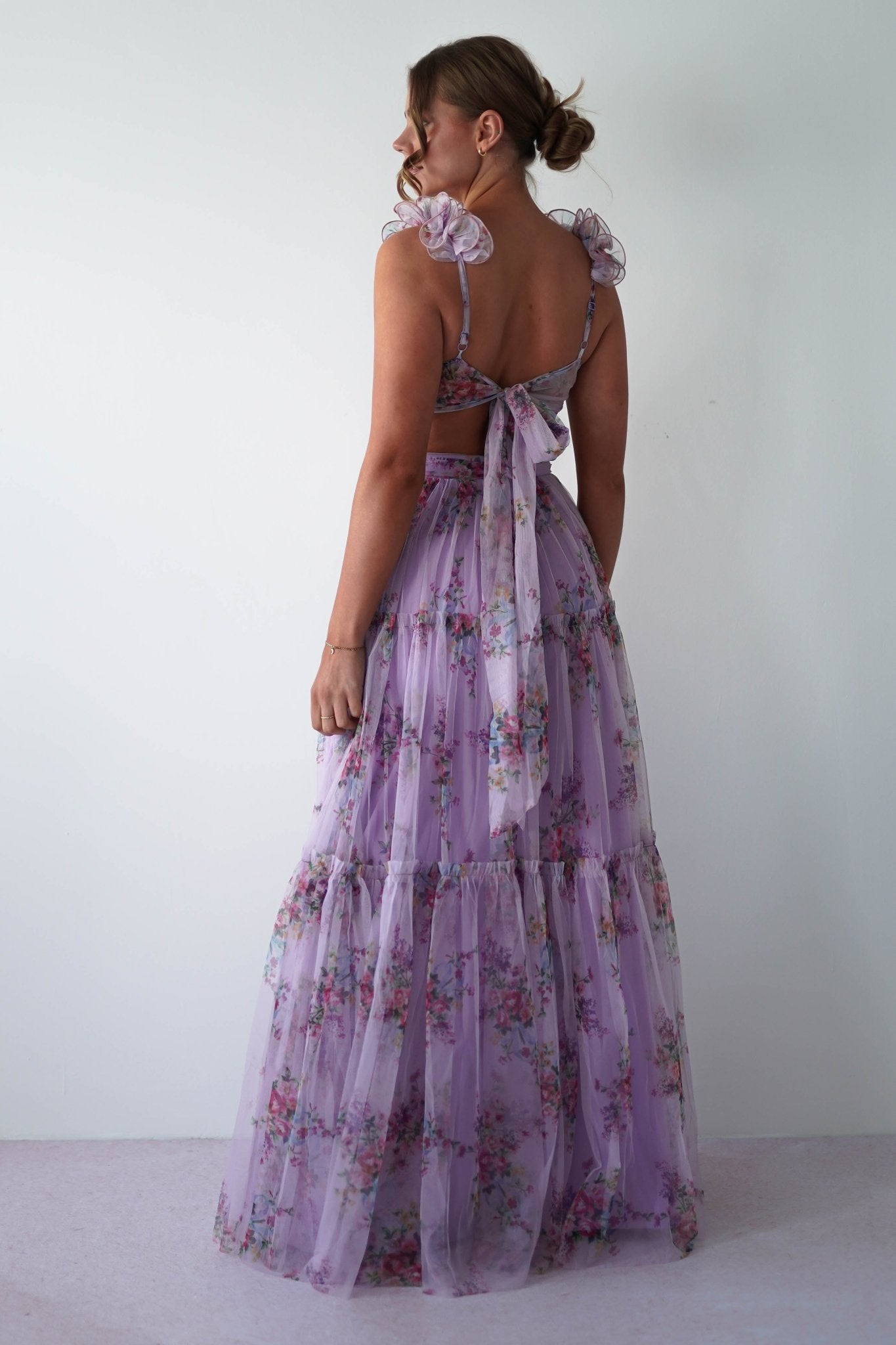 Alma Floral Print Tulle Maxi Dress | Lilac | Oh Hello Clothing | XS (6)