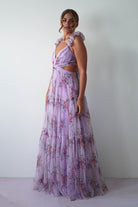 Alma Floral Print Tulle Maxi Dress | Lilac | Oh Hello Clothing | XS (6)