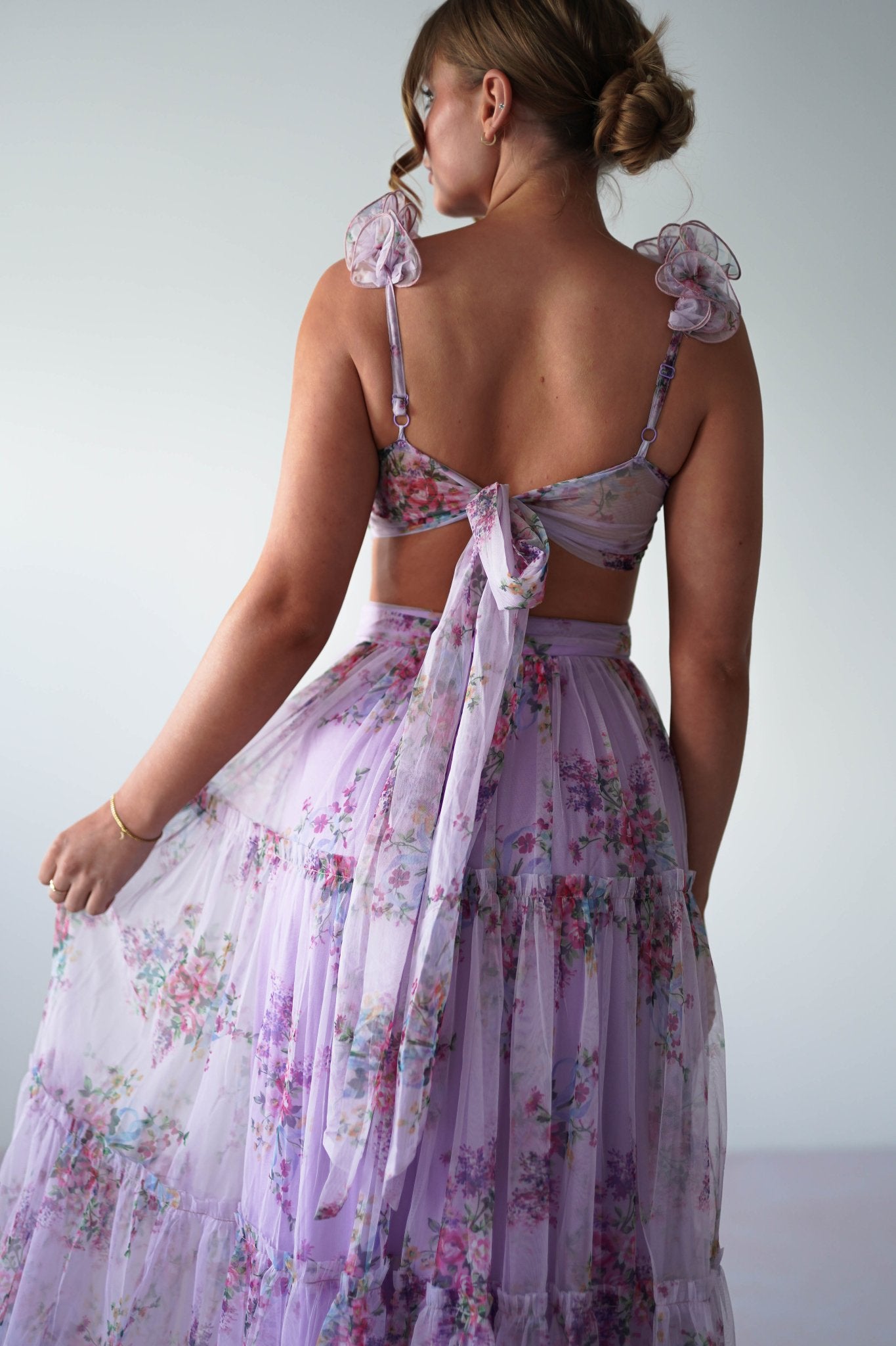 Alma Floral Print Tulle Maxi Dress | Lilac | Oh Hello Clothing | XS (6)