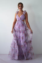 Alma Floral Print Tulle Maxi Dress | Lilac | Oh Hello Clothing | XS (6)