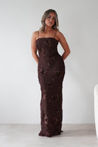 F&P Wedding Guest Dresses Alvana Floral Appliqué Maxi Dress | Brown