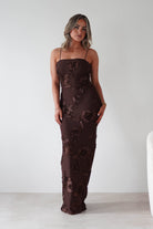 F&P Wedding Guest Dresses Alvana Floral Appliqué Maxi Dress | Brown