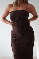 F&P Wedding Guest Dresses Alvana Floral Appliqué Maxi Dress | Brown