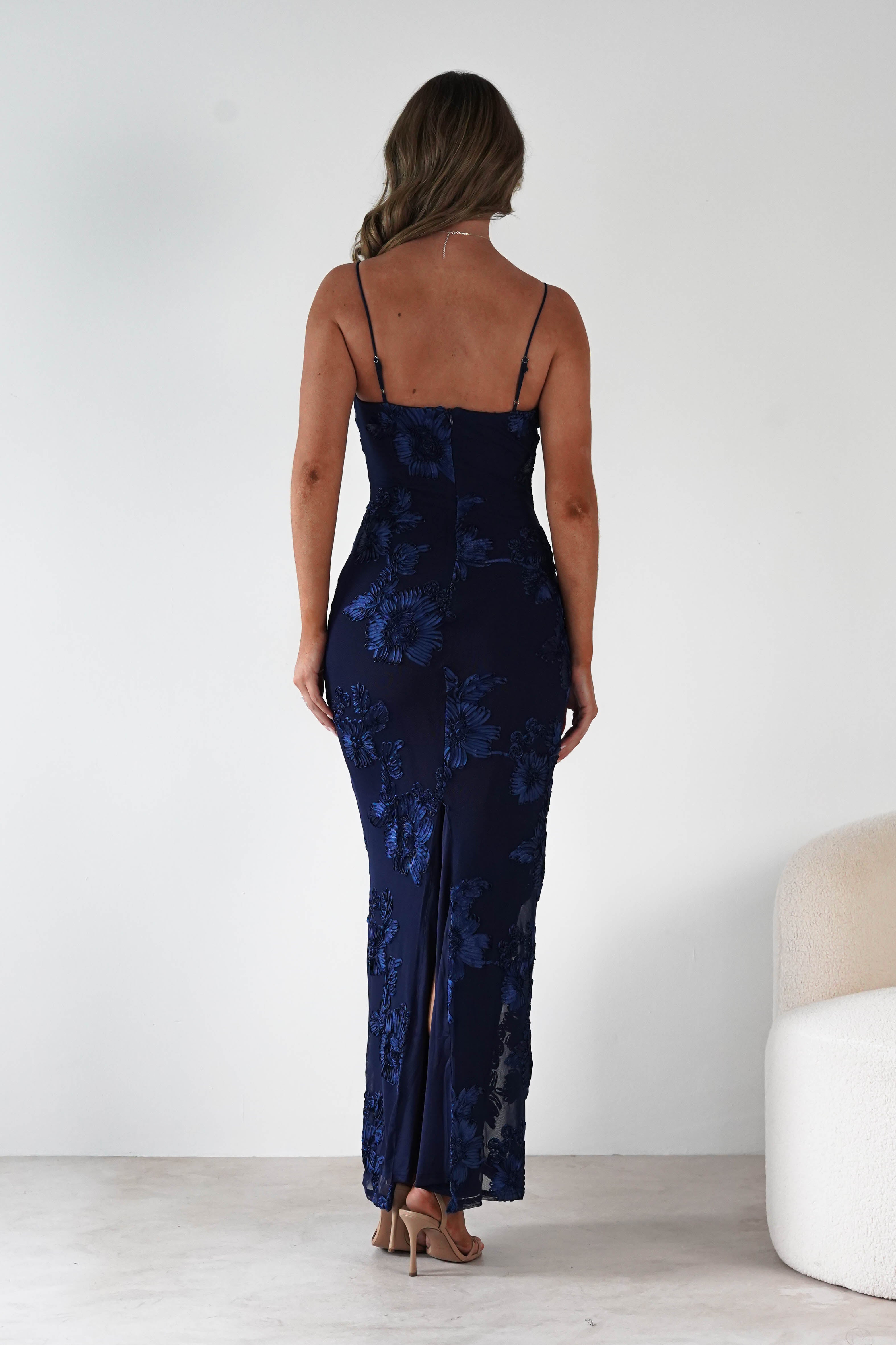 F&P Wedding Guest Dresses Alvana Floral Appliqué Maxi Dress | Navy