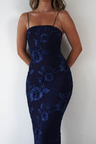 F&P Wedding Guest Dresses Alvana Floral Appliqué Maxi Dress | Navy