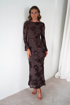 Amelita Long Sleeve Textured Maxi Dress | Brown | Oh Hello Clothing | XS (6)