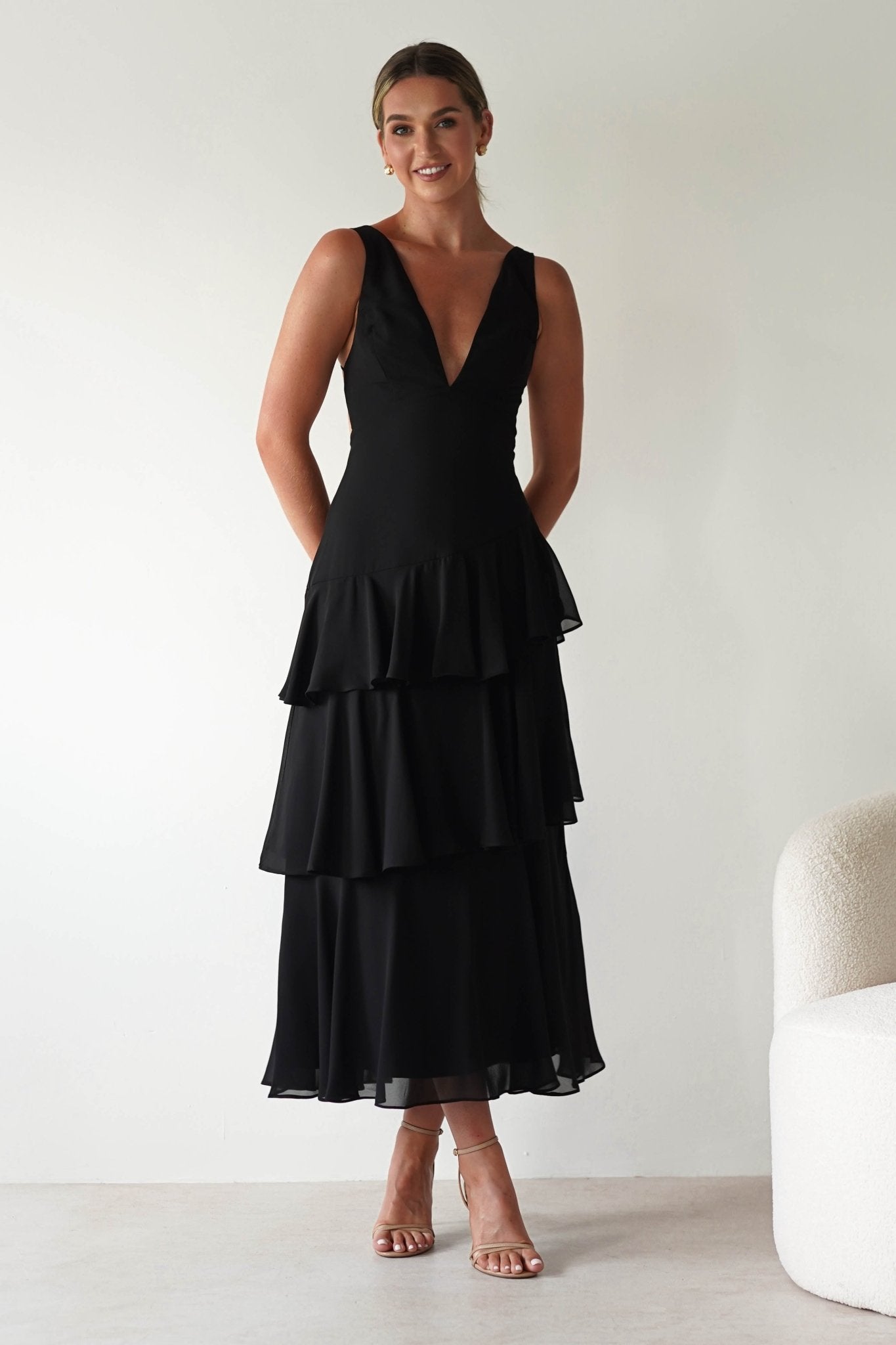 Andalusia Ruffle Maxi Dress | Black | Oh Hello Clothing | XS (6)