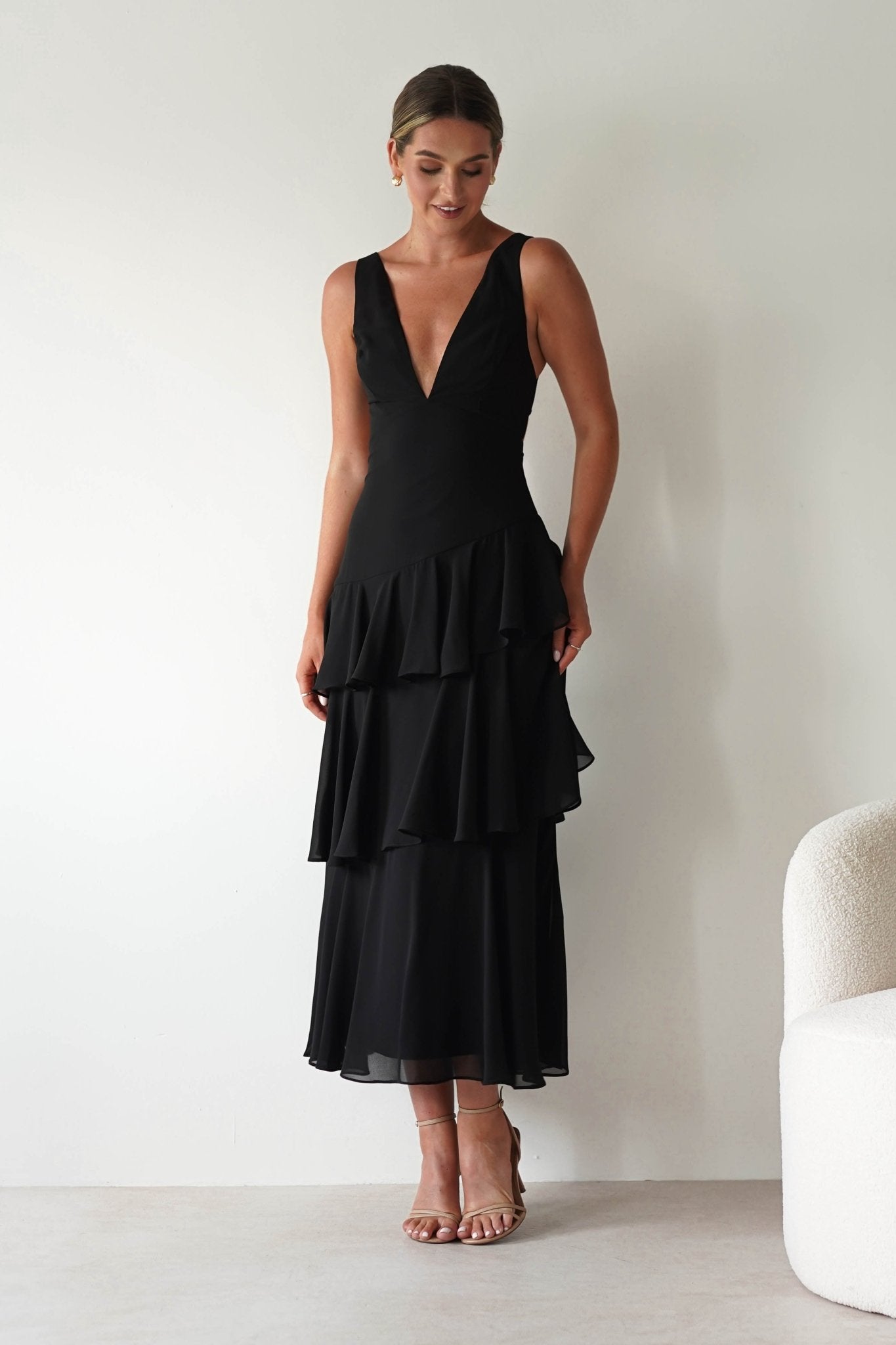 Andalusia Ruffle Maxi Dress | Black | Oh Hello Clothing | XS (6)