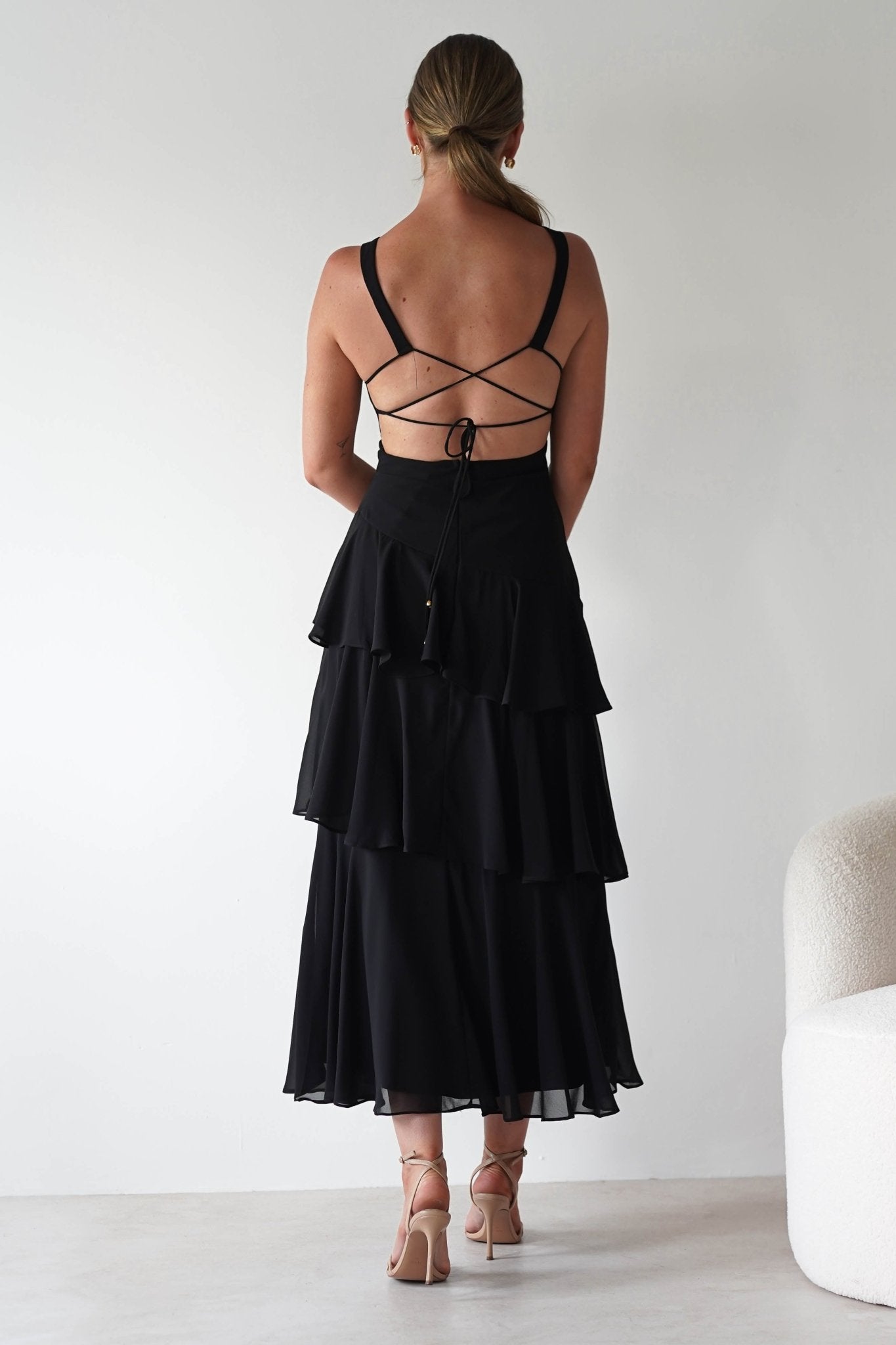 Andalusia Ruffle Maxi Dress | Black | Oh Hello Clothing | XS (6)