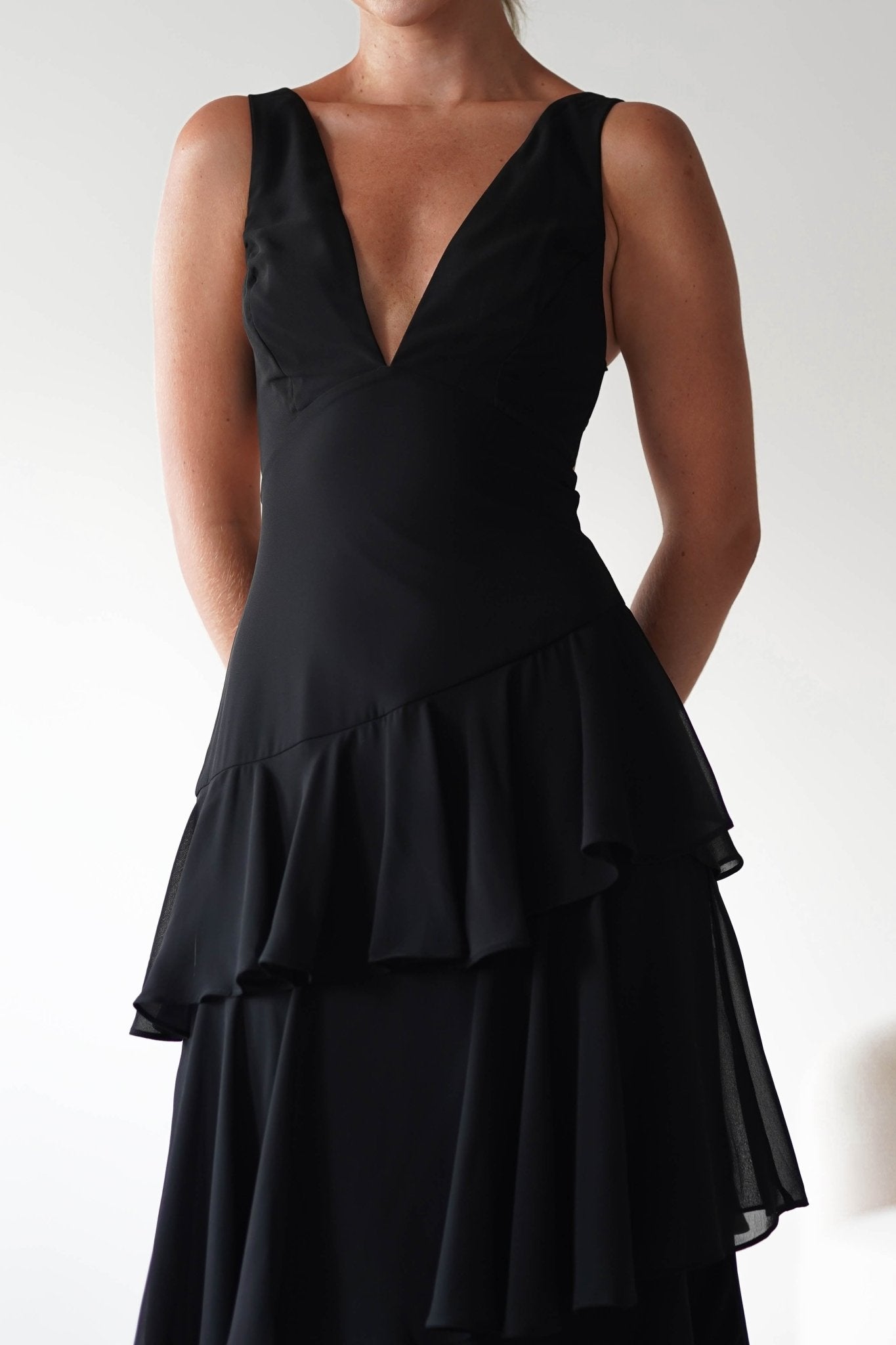 Andalusia Ruffle Maxi Dress | Black | Oh Hello Clothing | XS (6)