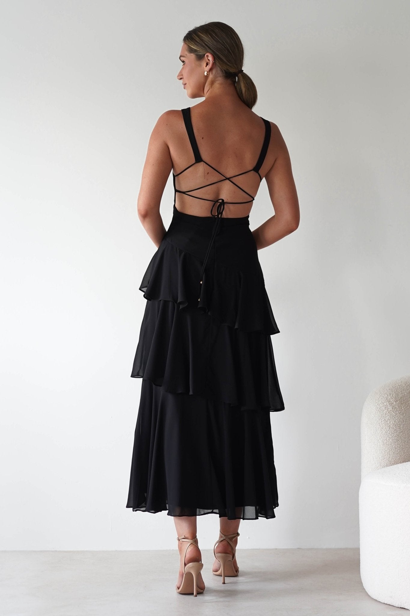Andalusia Ruffle Maxi Dress | Black | Oh Hello Clothing | XS (6)