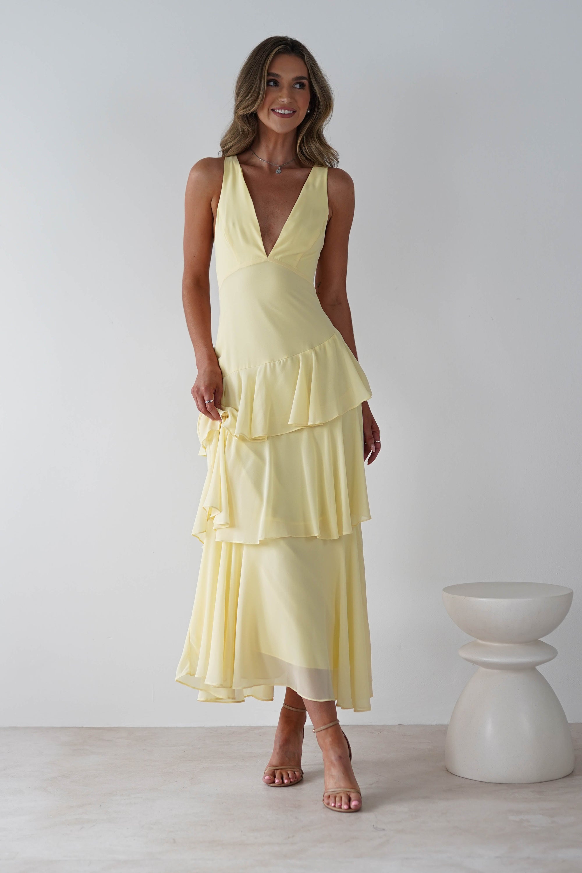 Andalusia Ruffle Maxi Dress | Yellow | Oh Hello Clothing | XS (6)