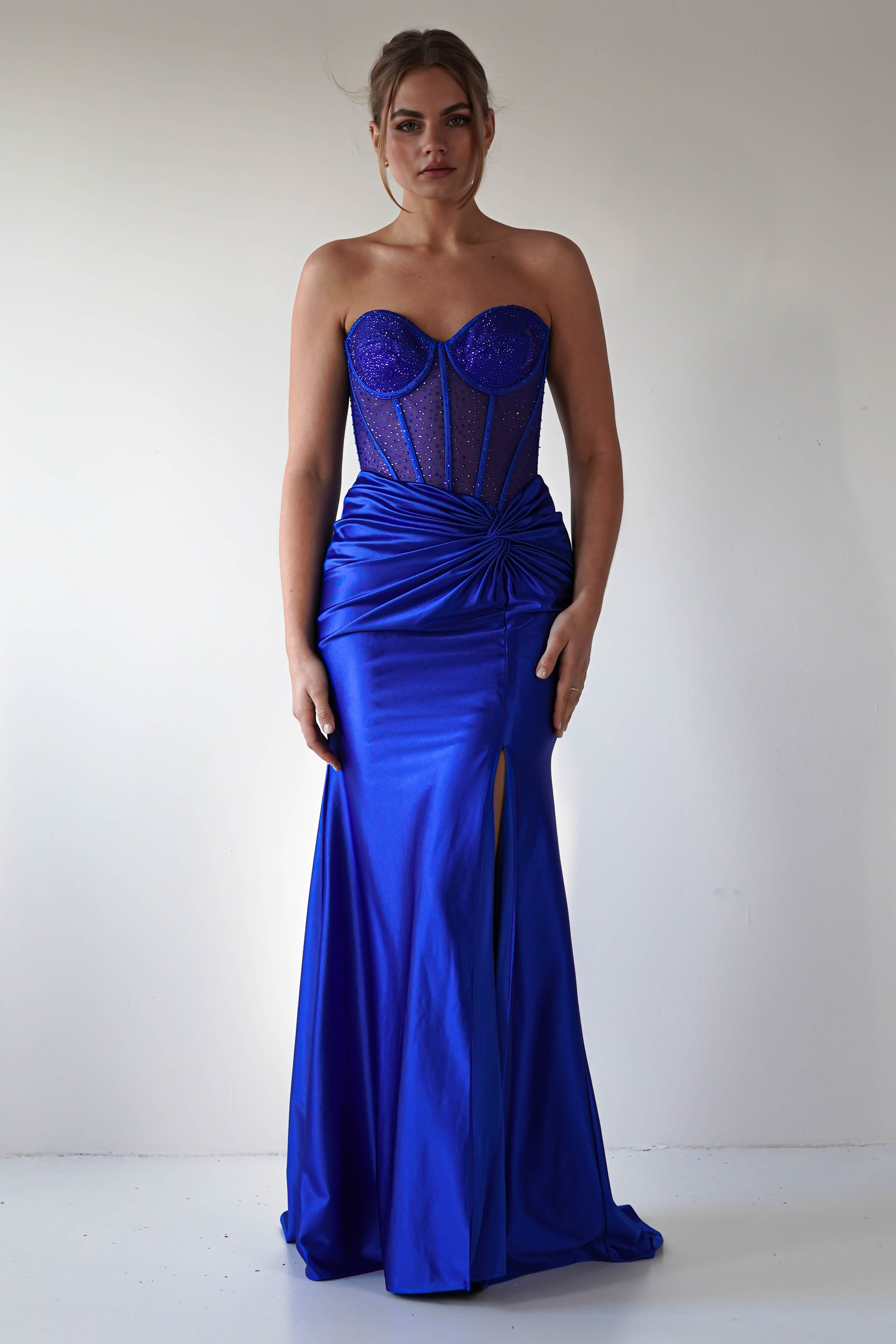 Andrina Rhinestone Strapless Gown | Royal Blue - Oh Hello Clothing