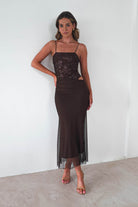 Angela Sequin Mesh Maxi Dress | Brown | Oh Hello Clothing | S/M (8 - 10)
