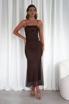 Angela Sequin Mesh Maxi Dress | Brown | Oh Hello Clothing | S/M (8 - 10)