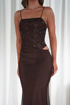 Angela Sequin Mesh Maxi Dress | Brown | Oh Hello Clothing | S/M (8 - 10)
