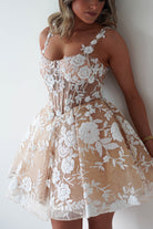 Anziel Mini Skater Dress Floral Embroidery | Nude | Oh Hello Clothing | XS (6)