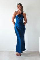 Ashlee Soft Satin One Shoulder Maxi  | Navy - Oh Hello Clothing