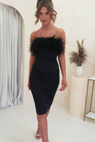 Ashlyn Feather Detail Midi Dress | Black - Oh Hello Clothing