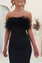 Ashlyn Feather Detail Midi Dress | Black - Oh Hello Clothing