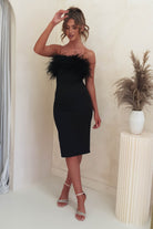 Ashlyn Feather Detail Midi Dress | Black - Oh Hello Clothing