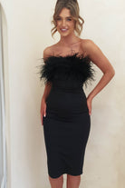 Ashlyn Feather Detail Midi Dress | Black - Oh Hello Clothing