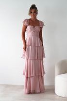 MANIJU Wedding Guest Dresses Audette Ruffle Tiered Maxi Dress | Blush