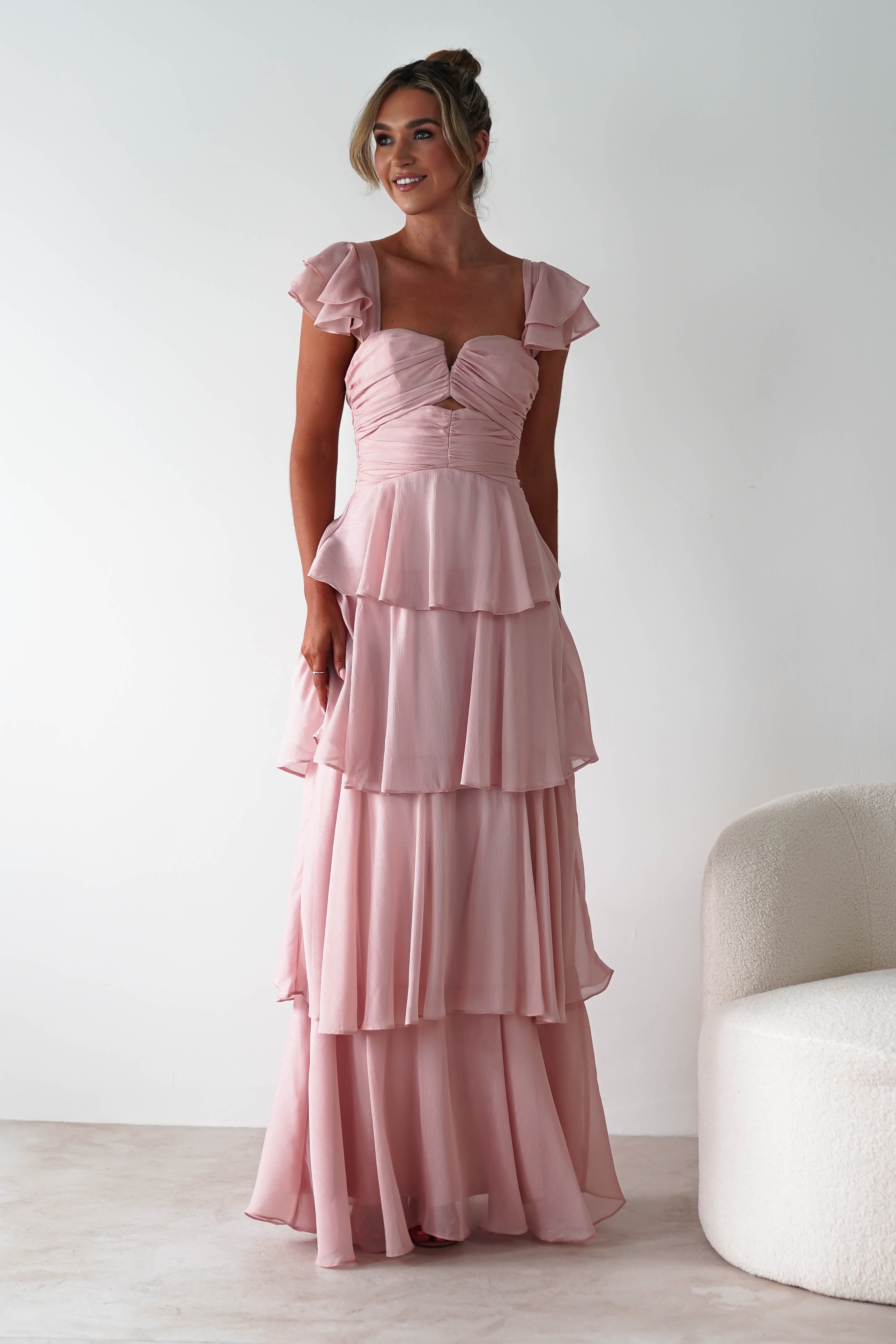 MANIJU Wedding Guest Dresses Audette Ruffle Tiered Maxi Dress | Blush