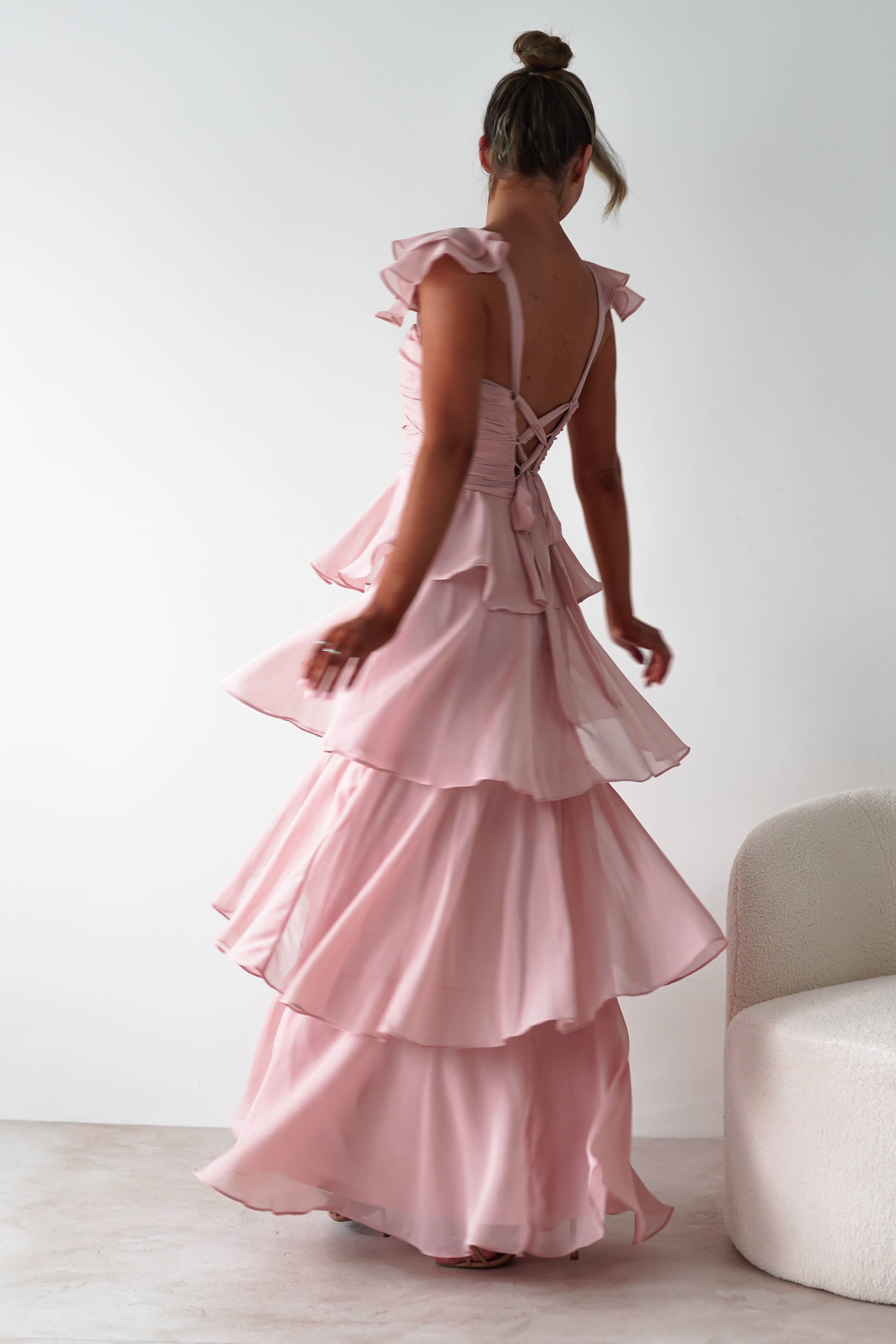 MANIJU Wedding Guest Dresses Audette Ruffle Tiered Maxi Dress | Blush