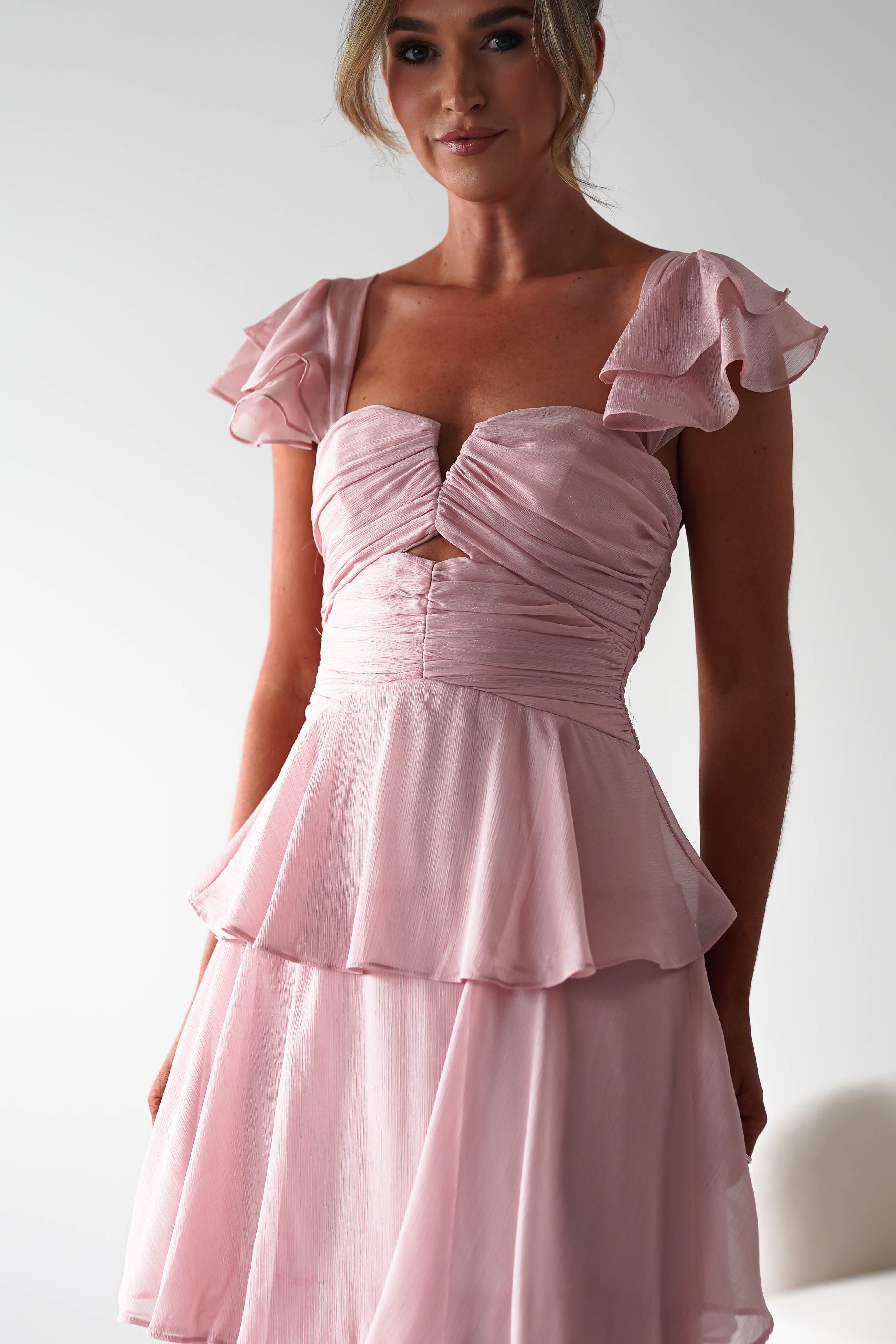MANIJU Wedding Guest Dresses Audette Ruffle Tiered Maxi Dress | Blush