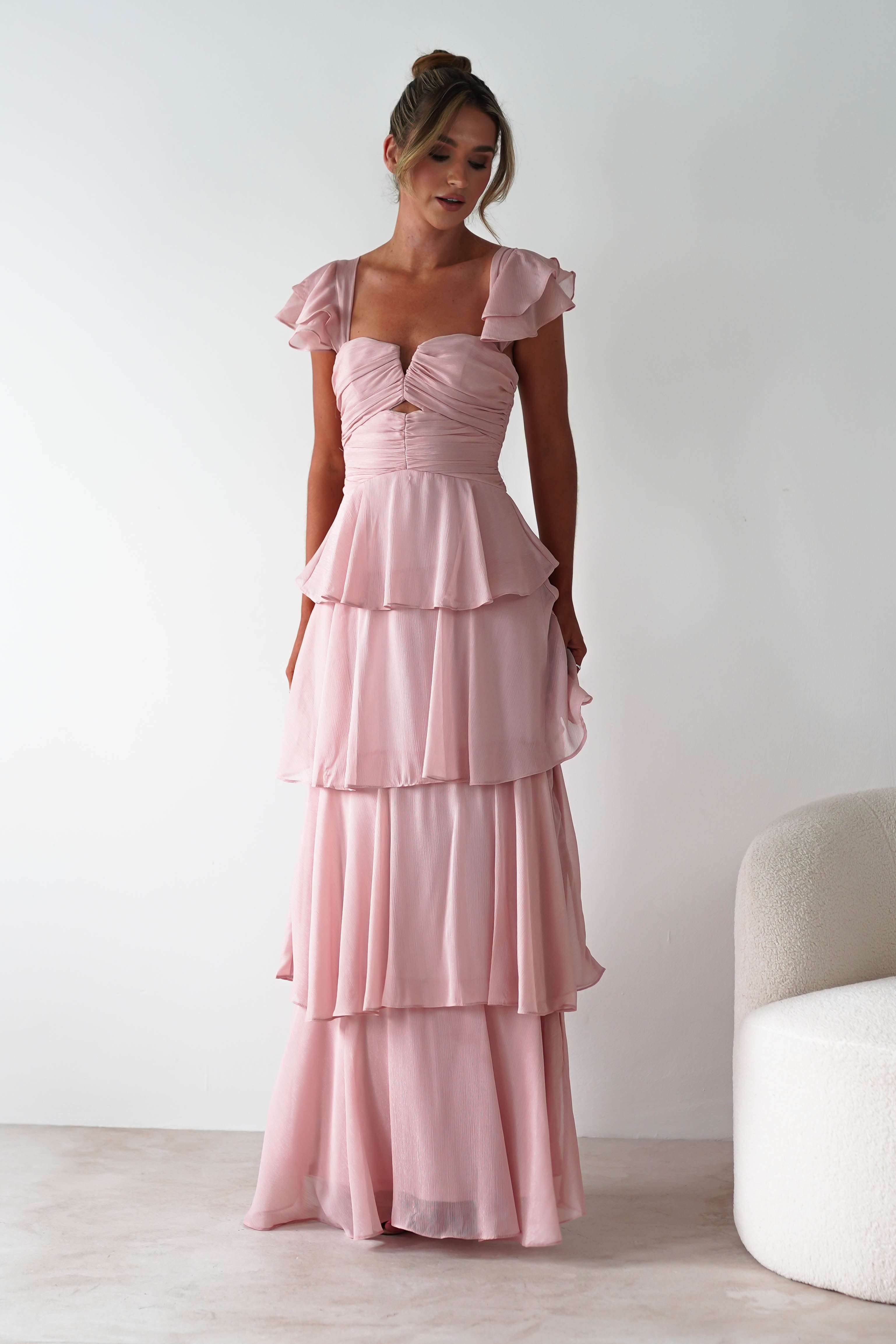 MANIJU Wedding Guest Dresses Audette Ruffle Tiered Maxi Dress | Blush