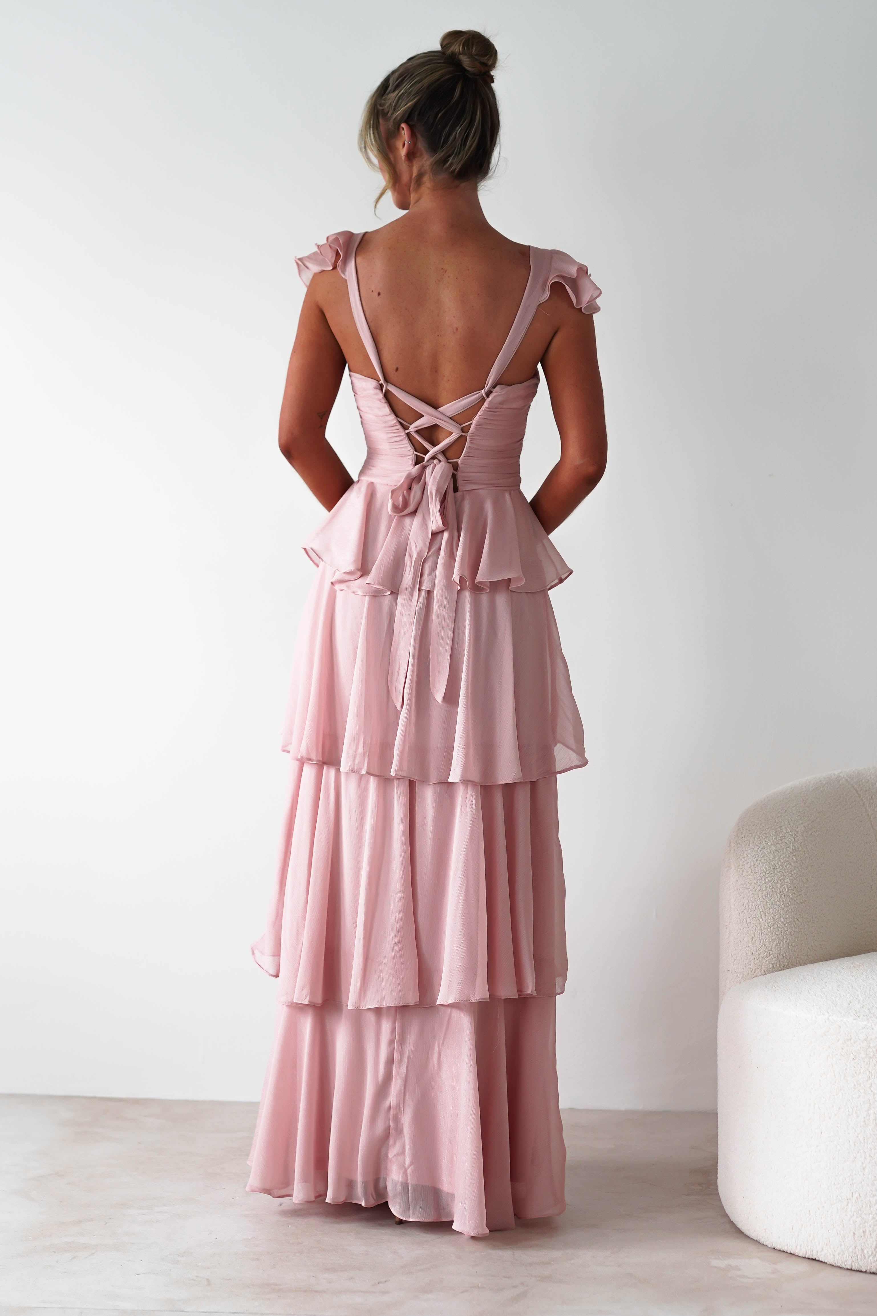 MANIJU Wedding Guest Dresses Audette Ruffle Tiered Maxi Dress | Blush