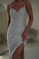 Audrina Bodycon Sequin Gown | Silver/Nude | Oh Hello Clothing | S (8)