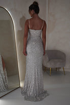Audrina Bodycon Sequin Gown | Silver/Nude | Oh Hello Clothing | S (8)