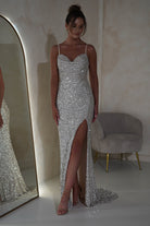 Audrina Bodycon Sequin Gown | Silver/Nude | Oh Hello Clothing | S (8)