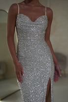 Audrina Bodycon Sequin Gown | Silver/Nude | Oh Hello Clothing | S (8)