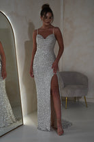Audrina Bodycon Sequin Gown | Silver/Nude | Oh Hello Clothing | S (8)